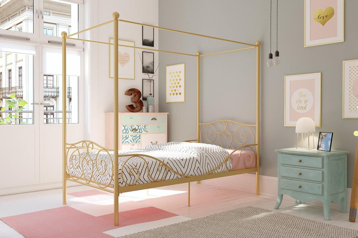 Twin Size Metal Canopy Bed with Bed Frame O9462
