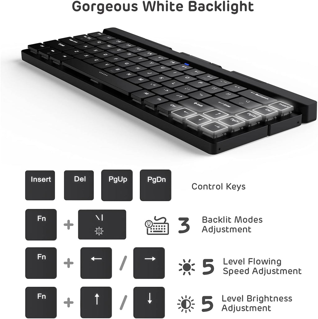 68 Keys 60% Foldable Mechanical Keyboard with Aluminum Body, White Backlit, Low Profile Clicky White Switches, Pack of 2 J4923