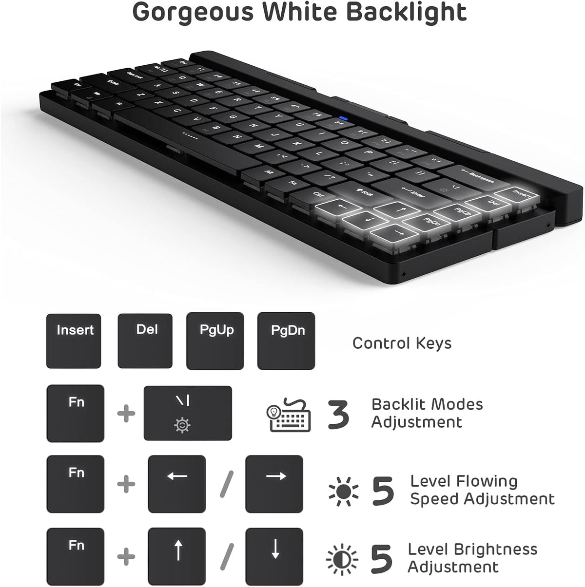 68 Keys 60% Foldable Mechanical Keyboard with Aluminum Body, White Backlit, Low Profile Clicky White Switches, Pack of 2 J4923