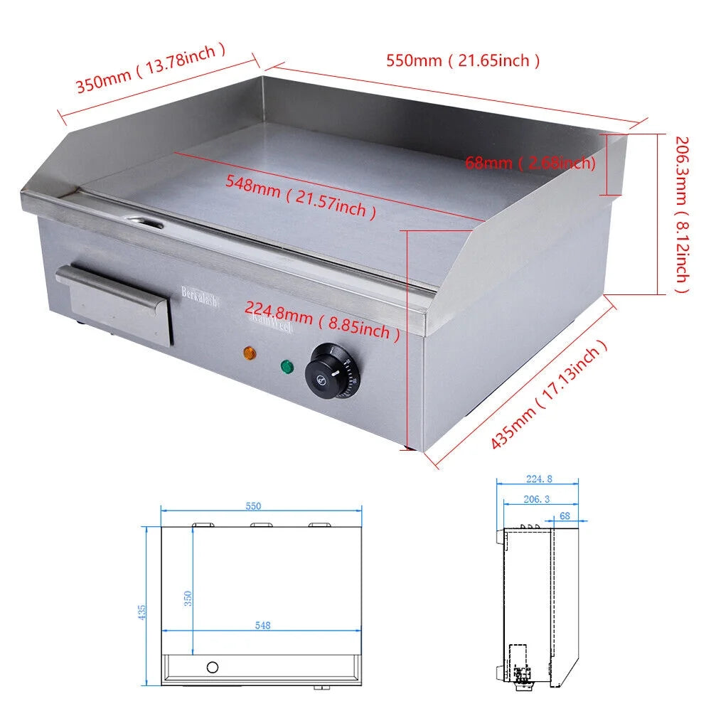 22" Countertop Electric Flat Top Grill Griddle U161