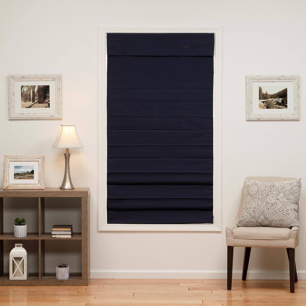 Navy Cordless Blackout Cotton Roman Shade 30 in. W x 72 in. L P852080
