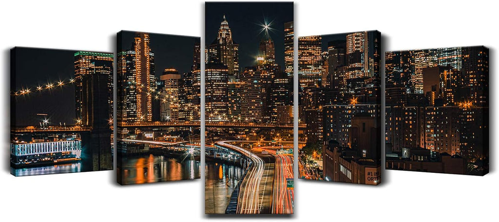 Black and White Cityscape Canvas Print Framed Wall Art 50x24inch D863