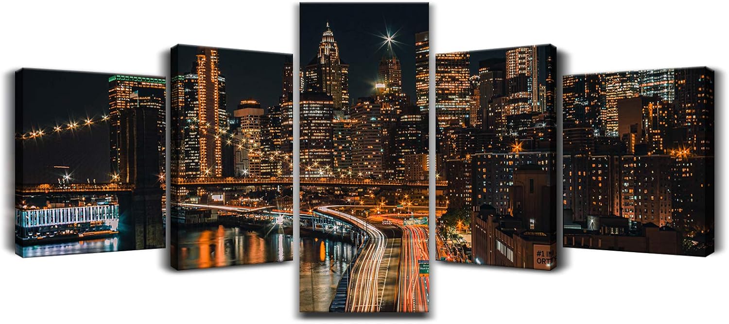 Black and White Cityscape Canvas Print Framed Wall Art 50x24inch D863