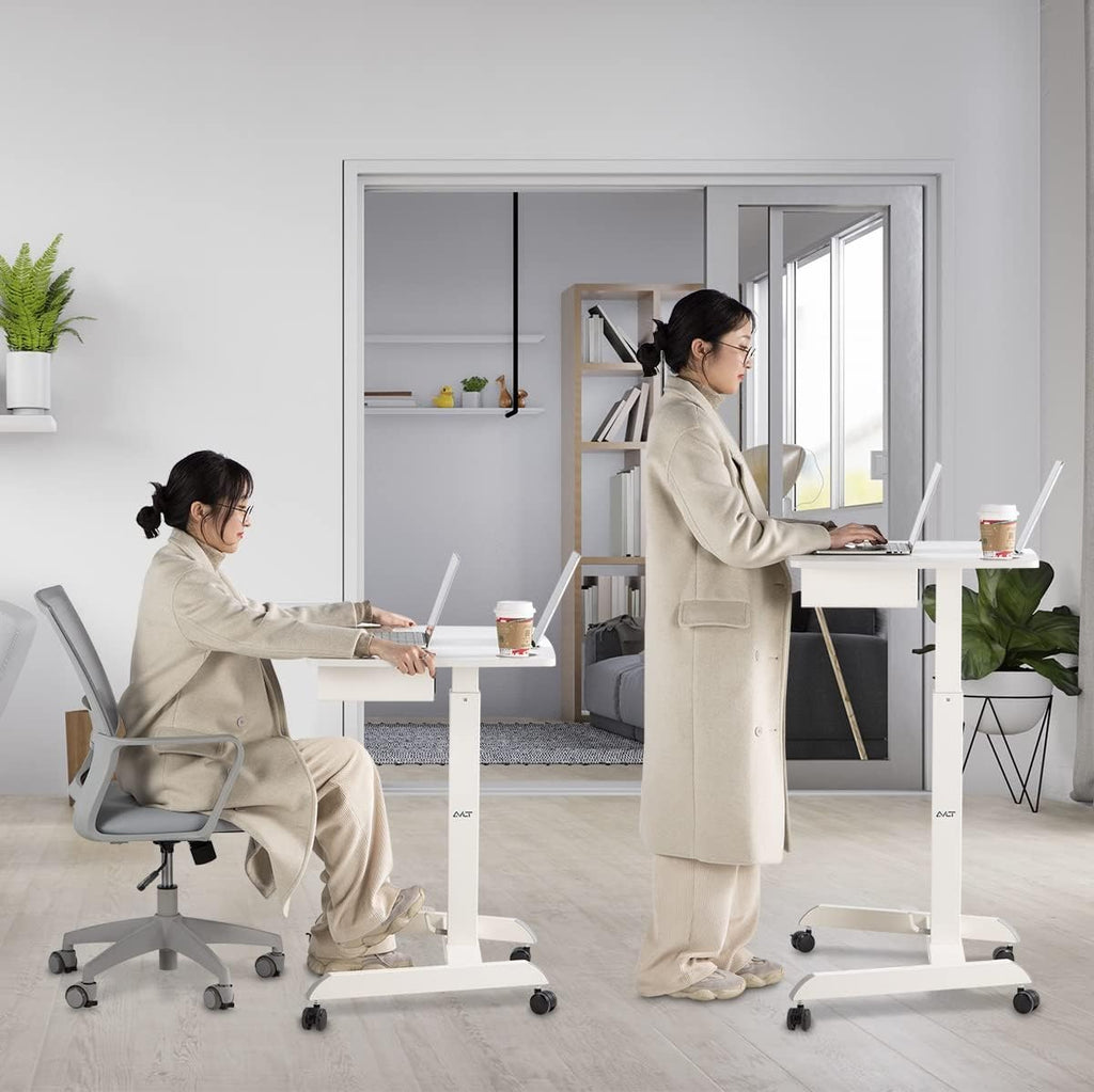 44 Height Adjustable Rolling Desk with Shelf, White C646688