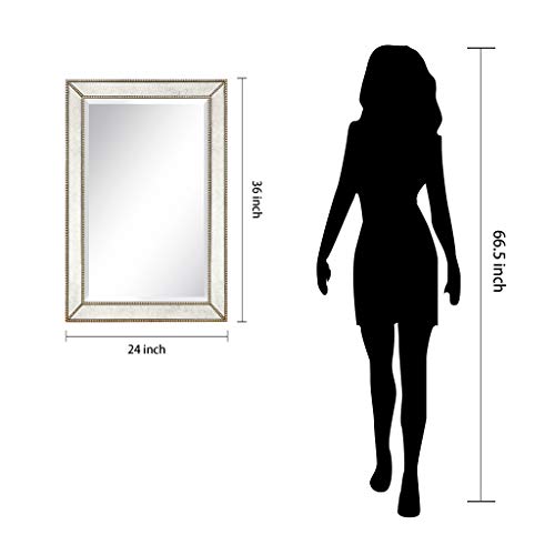 1"-Beveled Center Antique Mirror, Solid Wood Frame, 24" x 54", Champagne Y61755