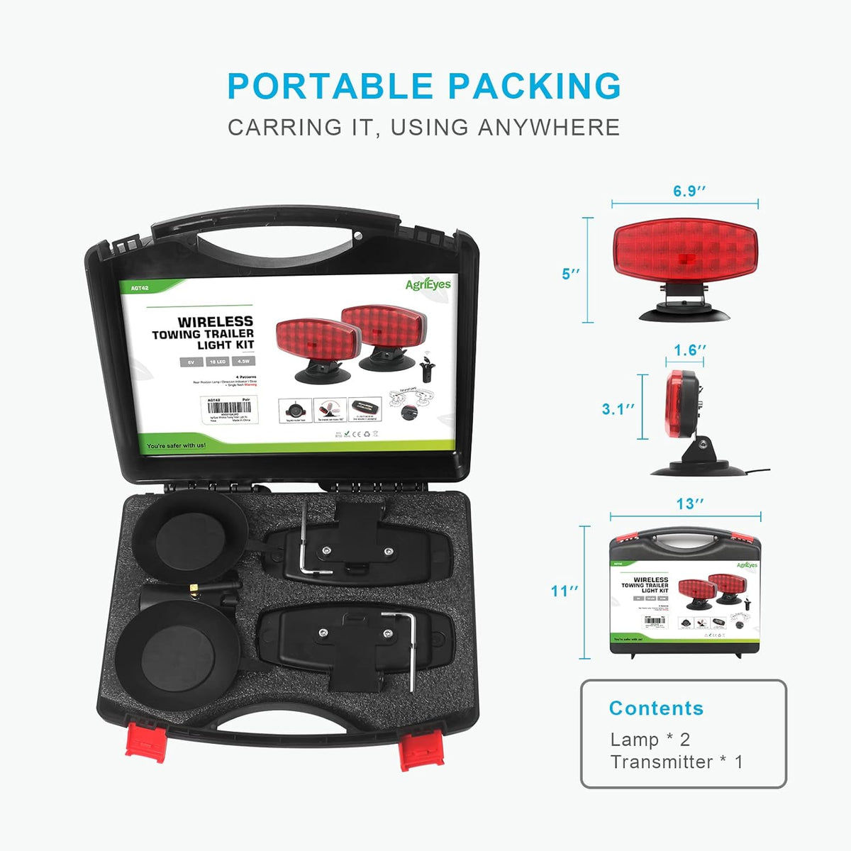 Wireless Trailer Lights with Adjustable Bracket, Battery Magnetic Tow Lights with Strobe D454958