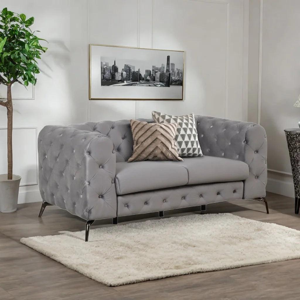 Gray Velvet Button Tufted Loveseat Sofa N4985