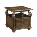 Walnut Brown Wooden End Table with Two Drawers and Open Shelf Y6495