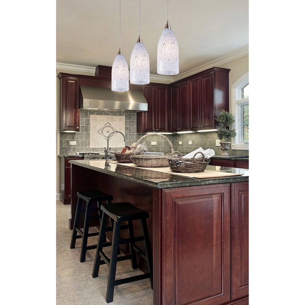 3 Light Pendant Satin Nickel Blue Glass X353