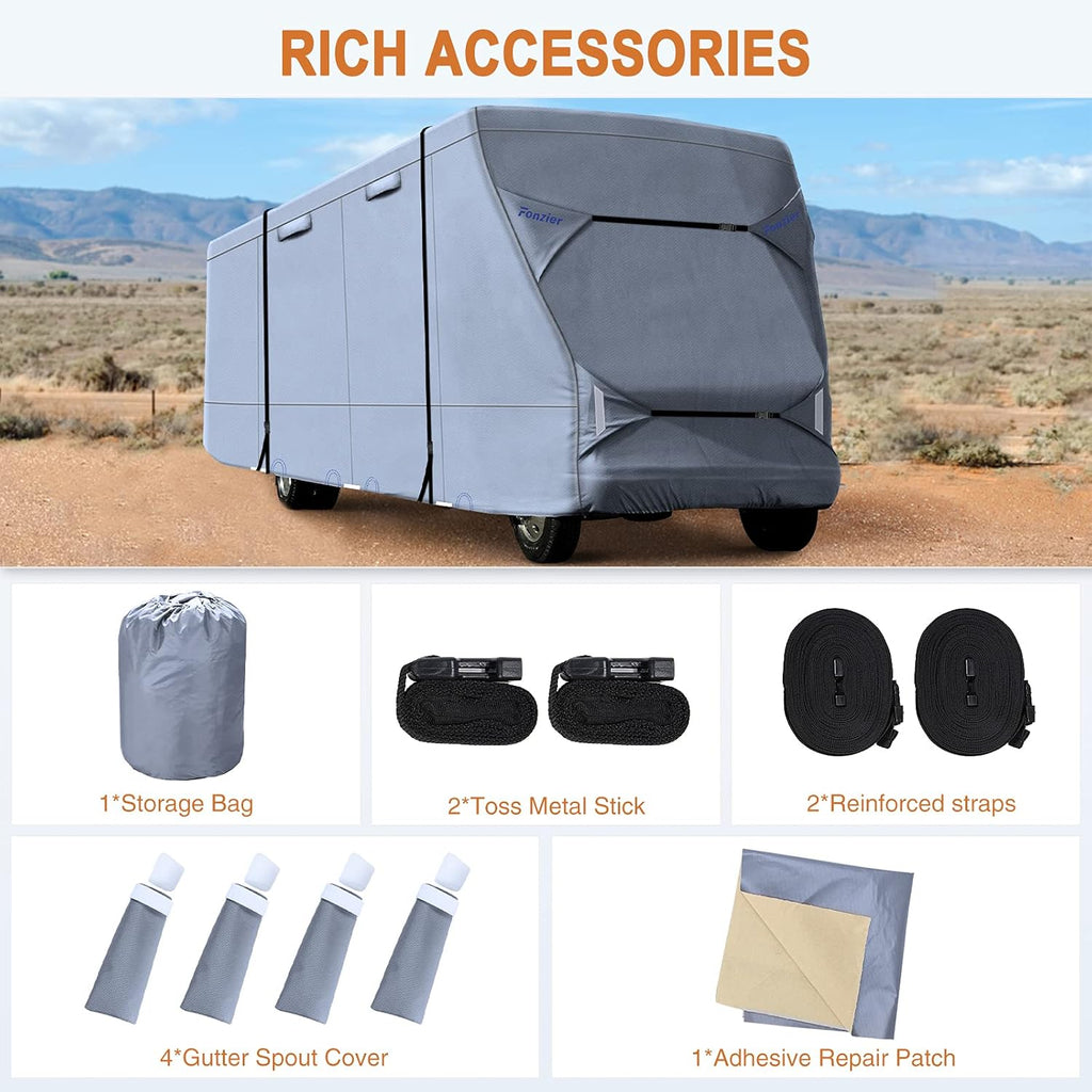 Windproof Waterproof Rip-Stop RV Cover for 29’-32’ Motorhome with Extra Long Straps & Gutter Covers H23266