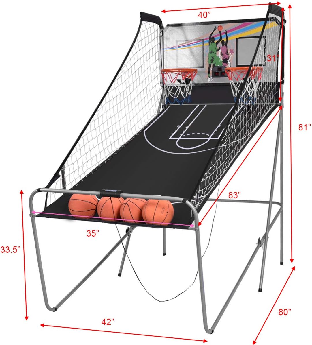 Foldable Basketball Arcade Game with LED Scoring System M458418
