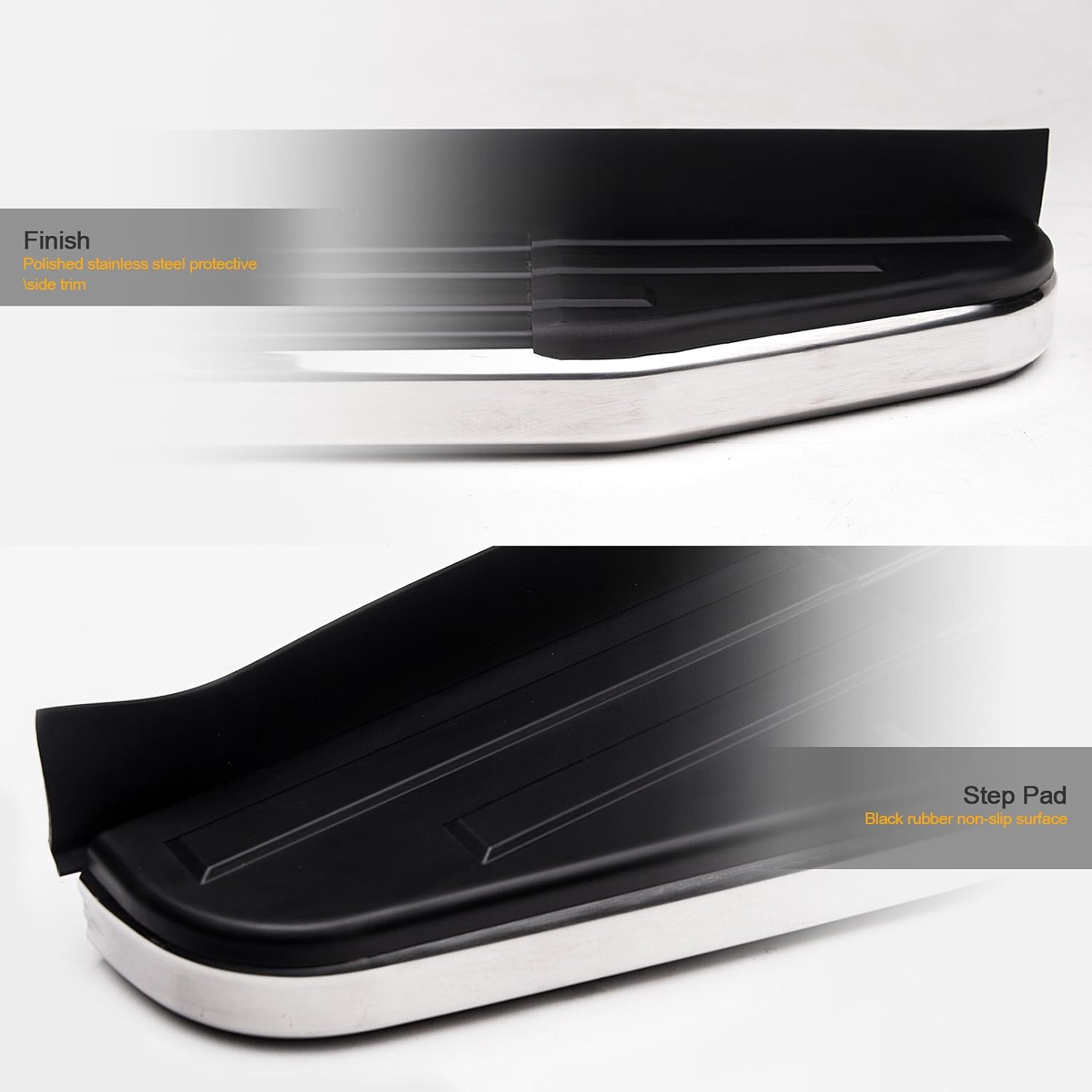 Black Aluminum Running Boards with Chrome Trim C973