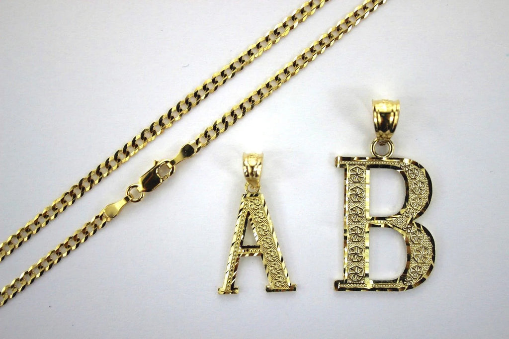 10K Yellow Gold Initial Pendant with Cuban Chain 2.5mm R993045