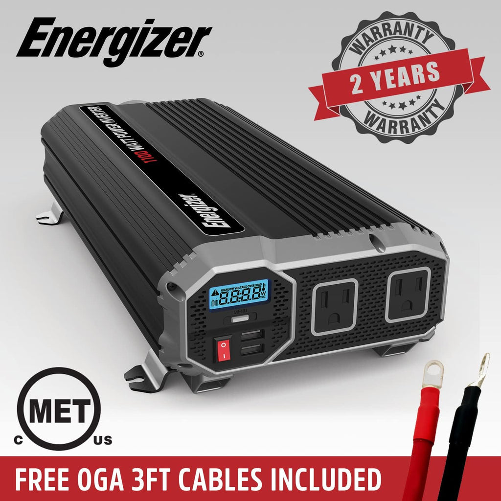 1100 Watts Modified Sine Wave Car Inverter, 12V to 110 Volts, Two AC Outlets, Two USB Ports (2.4 Amp) N11660