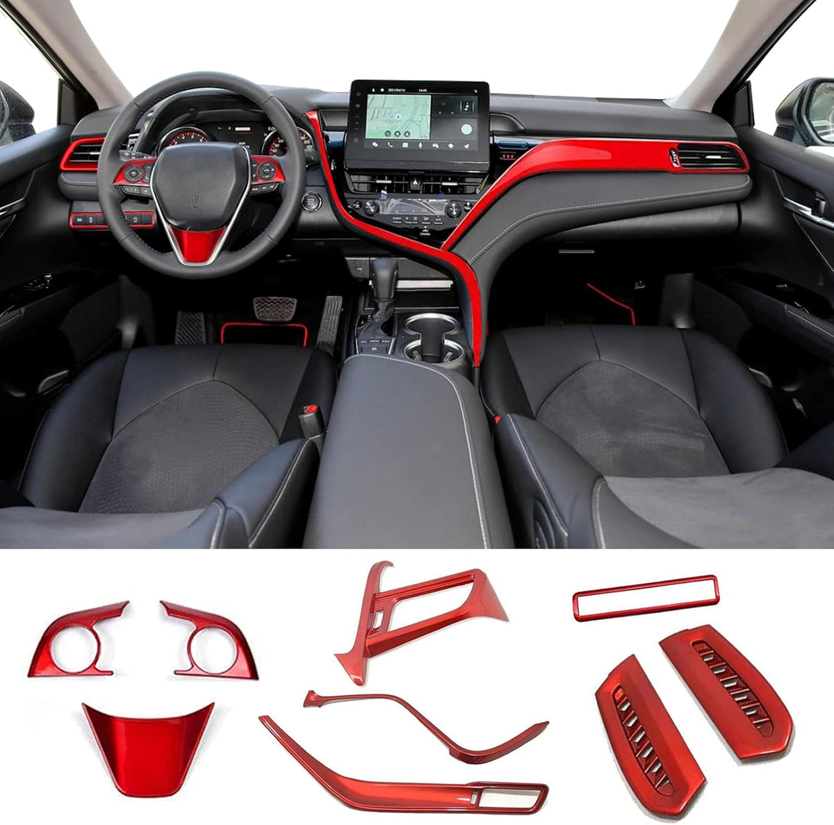 Blue 10Pcs Car Interiors Instrument Panel Center Console Moulding Trim Air Outlet Cover Wheel Accessories L925