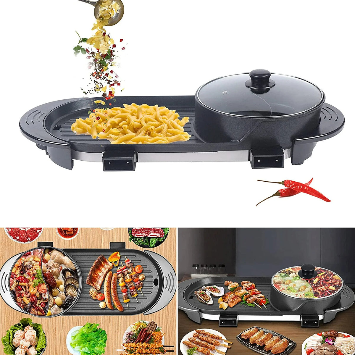 2In1 5 Speed Fire Adjustment Electric Smokeless Grill Indoor 110V I503