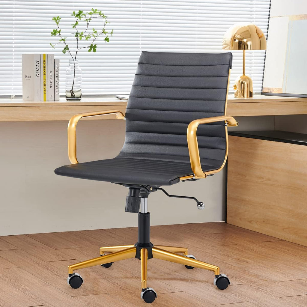 White Gold Swivel Desk Chair with Arms and Wheels P645134