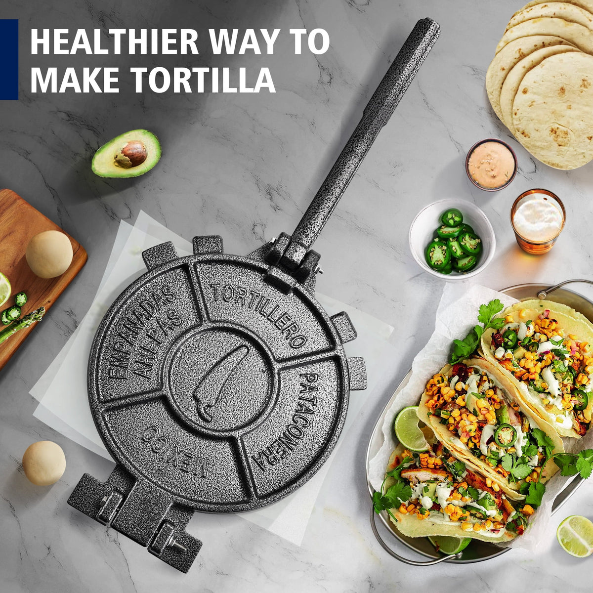 Cast Iron Tortilla Press with 100 Pcs Parchment Paper D629