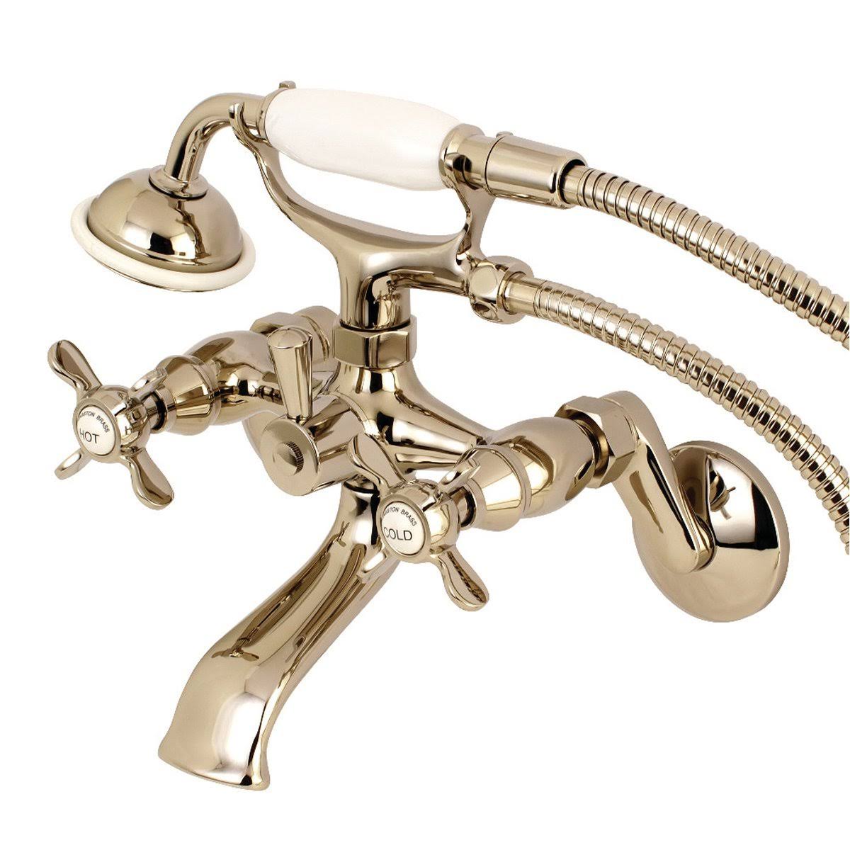 Brushed Brass Wall Mount Clawfoot Tub Faucet with Hand Shower A4614