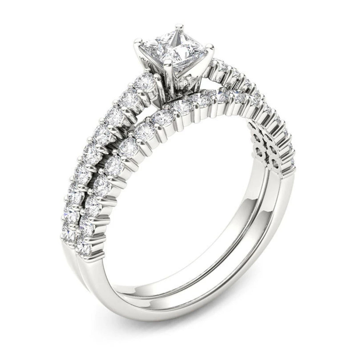 14K White Gold Princess-Cut Diamond Engagement Ring Set G971339
