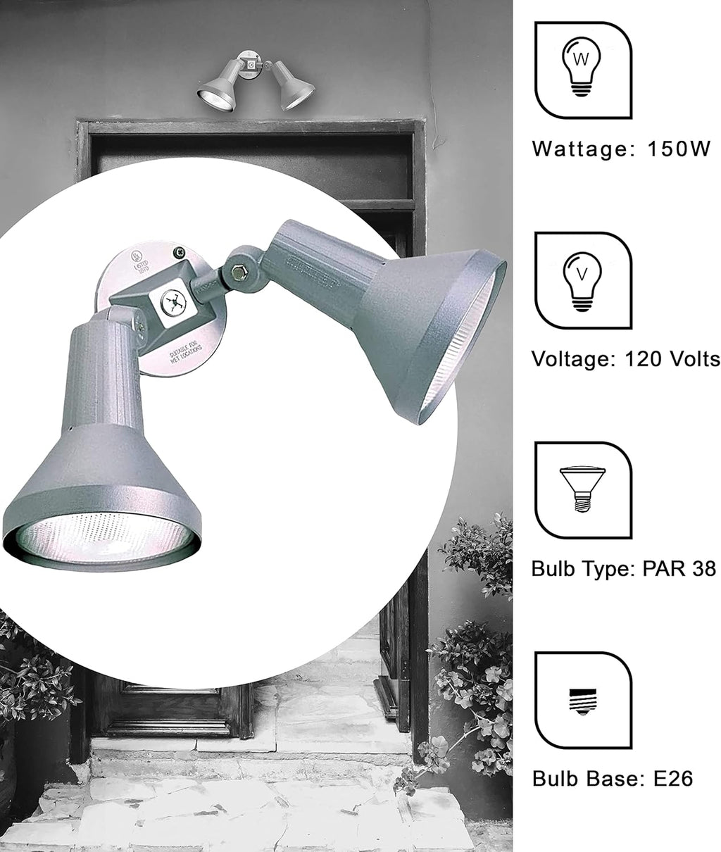 Two Light Outdoor Cast Aluminum Flood Light (2 Pack, Gray) Q96461