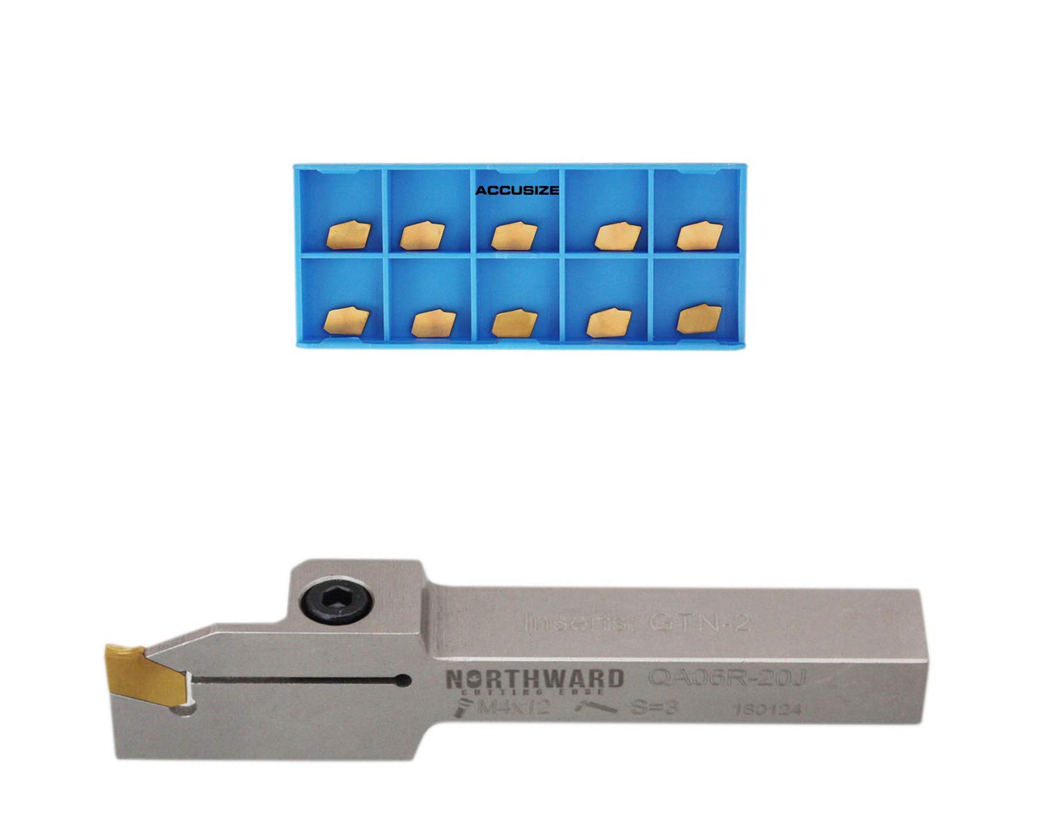 3/8'' x 1/2'' Heavy Duty Indexable Grooving/Parting Holder with 11 Tin Coated Carbide Inserts U291463