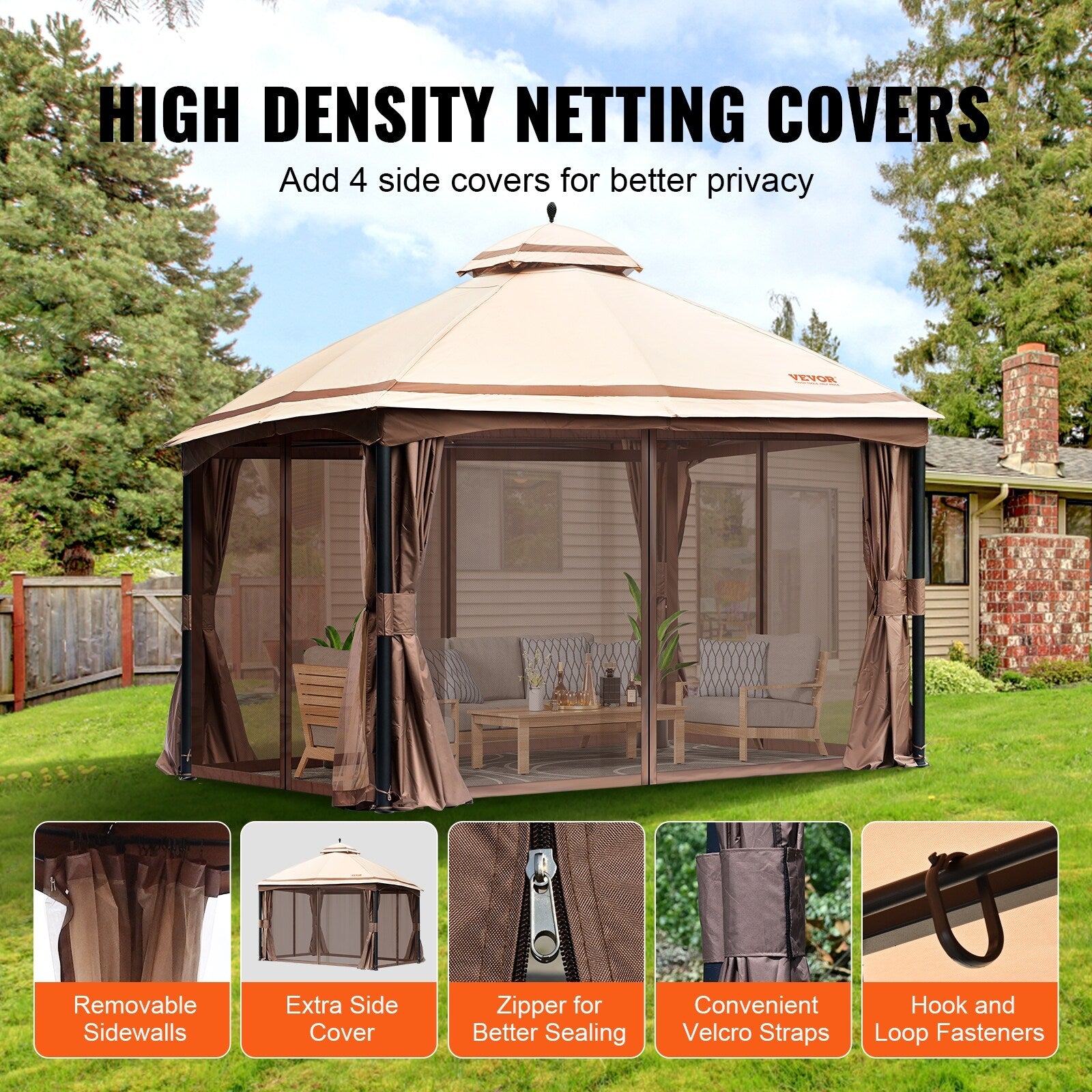 10x13ft Patio Gazebo with Mosquito Net, Metal Frame O30141