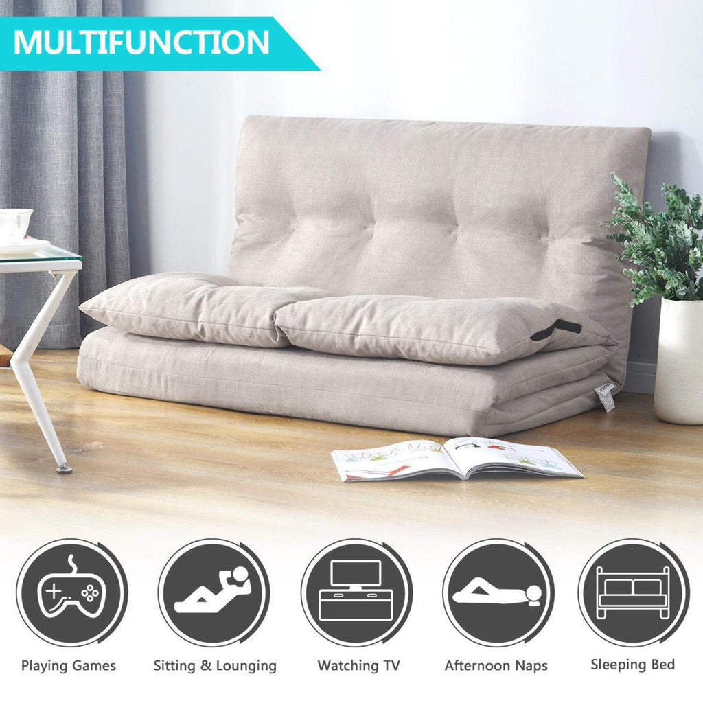 Beige Fabric Folding Chaise Lounge Sofa Floor Couch R578