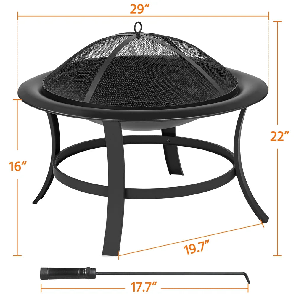 Black Iron Fire Pit with Spark Screen and Wood Grate R833