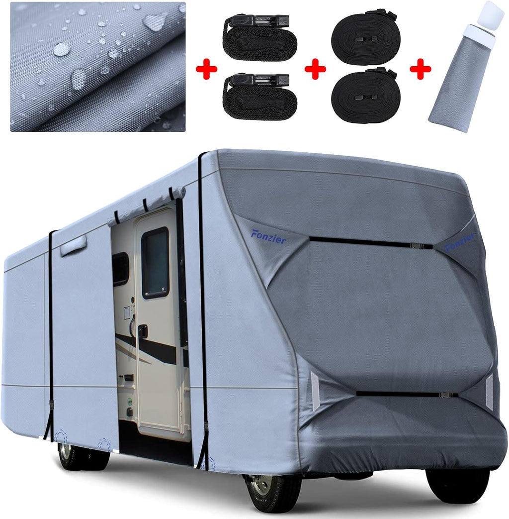 Windproof Waterproof Rip-Stop RV Cover for 29’-32’ Motorhome with Extra Long Straps & Gutter Covers H23266