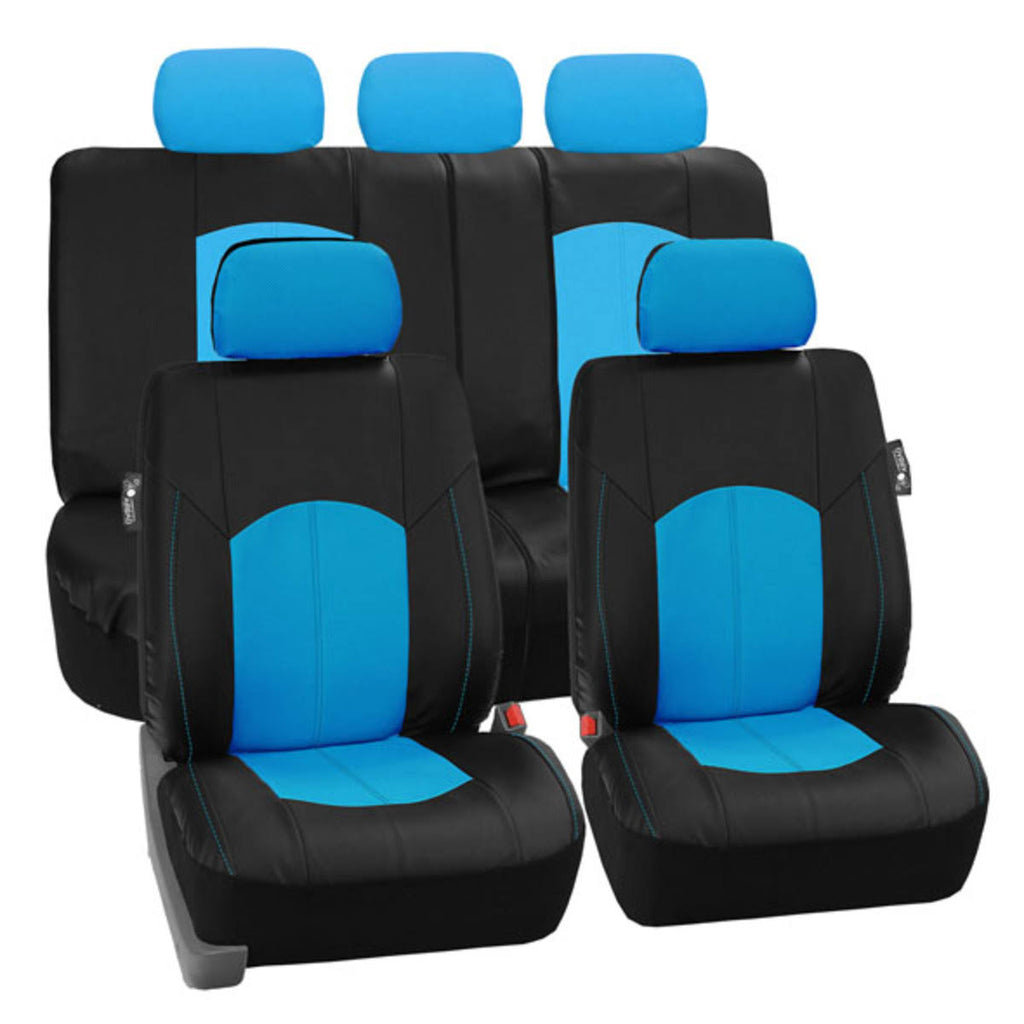 Blue Perforated Leatherette Car Seat Covers K2590