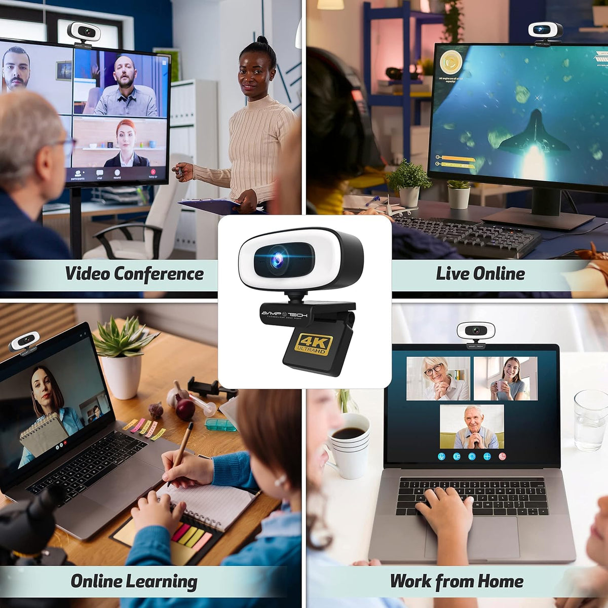 4K Webcam with Light Ultra HD 8MP Autofocus USB Web Cam with Microphone B768