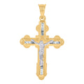 10k Two Tone Gold Mens CZ Cubic Zirconia Simulated Diamond Crucifix Cross Pendant Necklace Q743