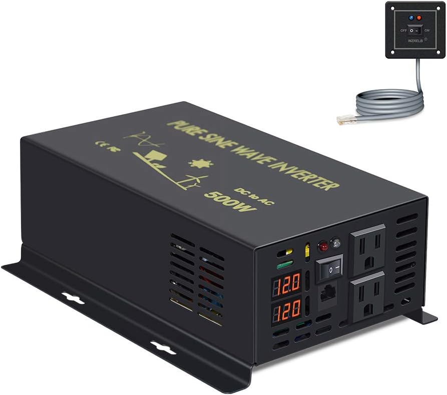 500W Pure Sine Wave Power Inverter DC 12V to 110V AC with Remote Controller P55593