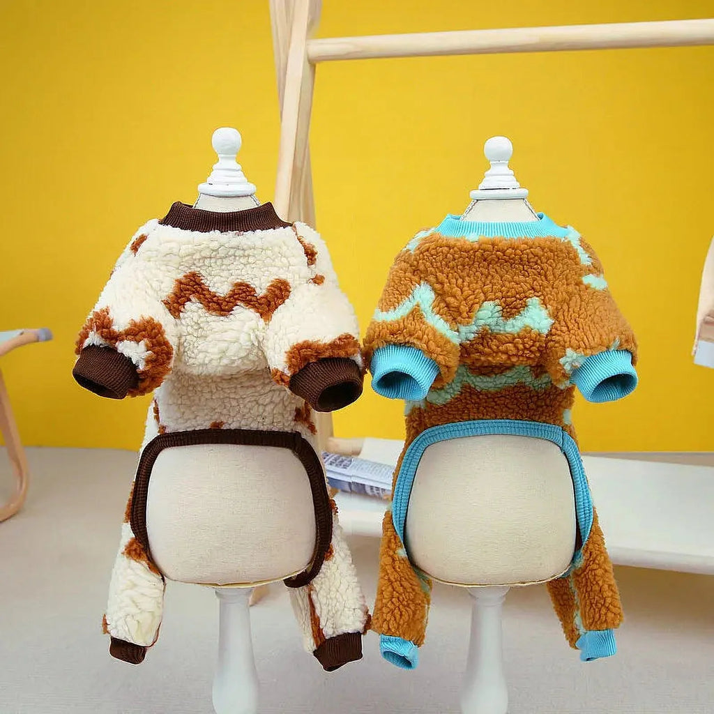 Beige Brown Coral Velvet Four-Legged Dog Jumpsuit O35894