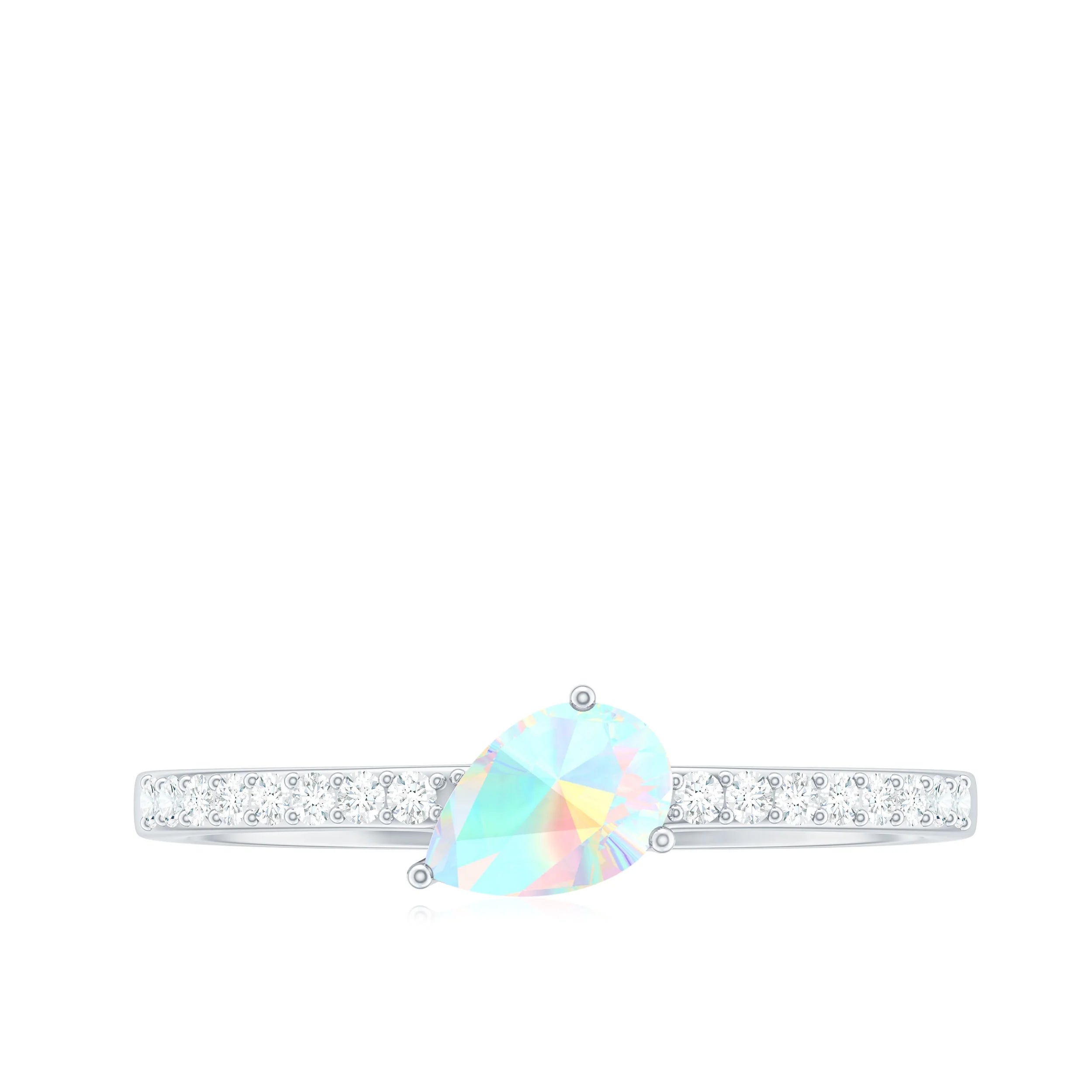 Solitaire Ethiopian Opal Ring with Diamond Side Stones, 925 Sterling Silver A36202