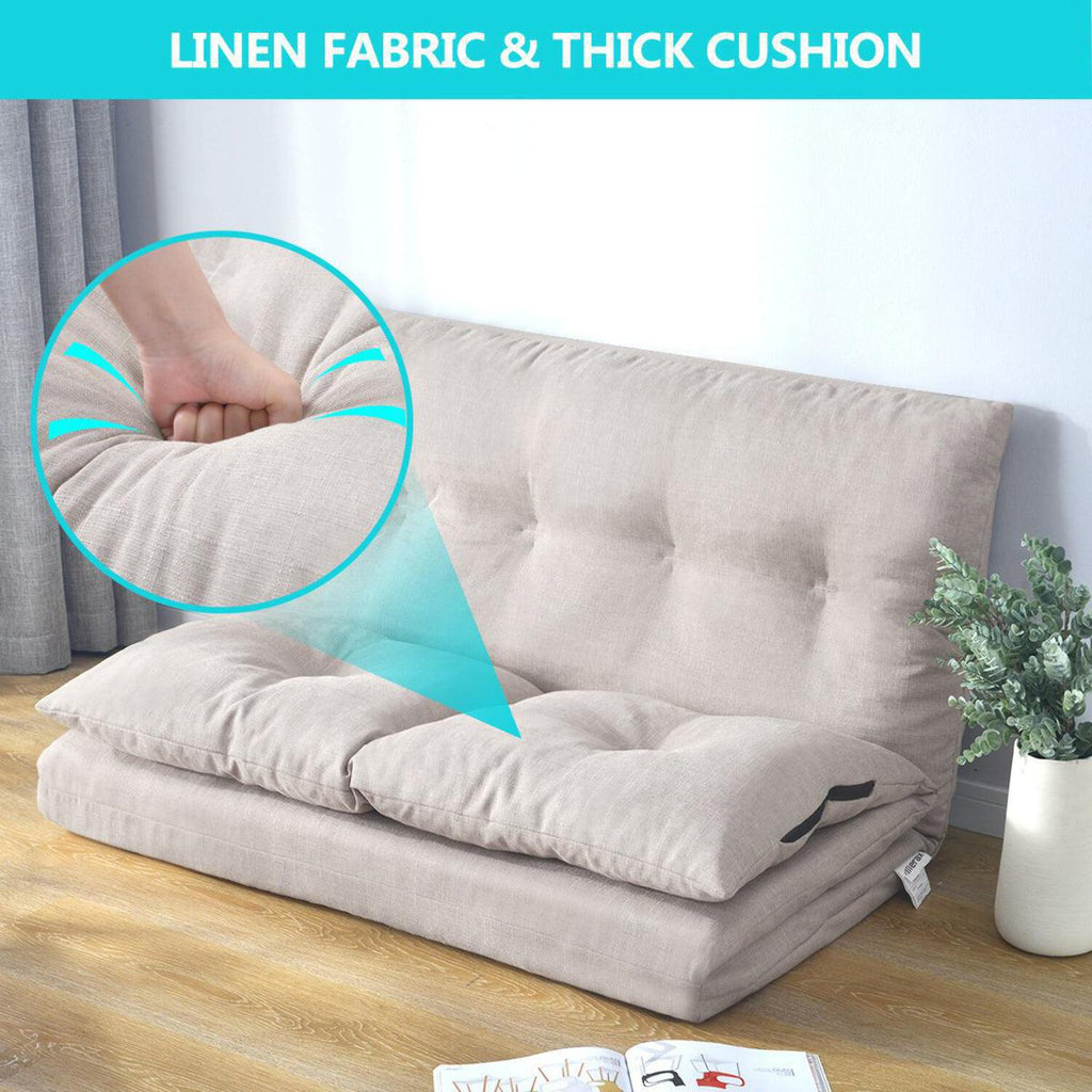 Beige Fabric Folding Chaise Lounge Sofa Floor Couch R578