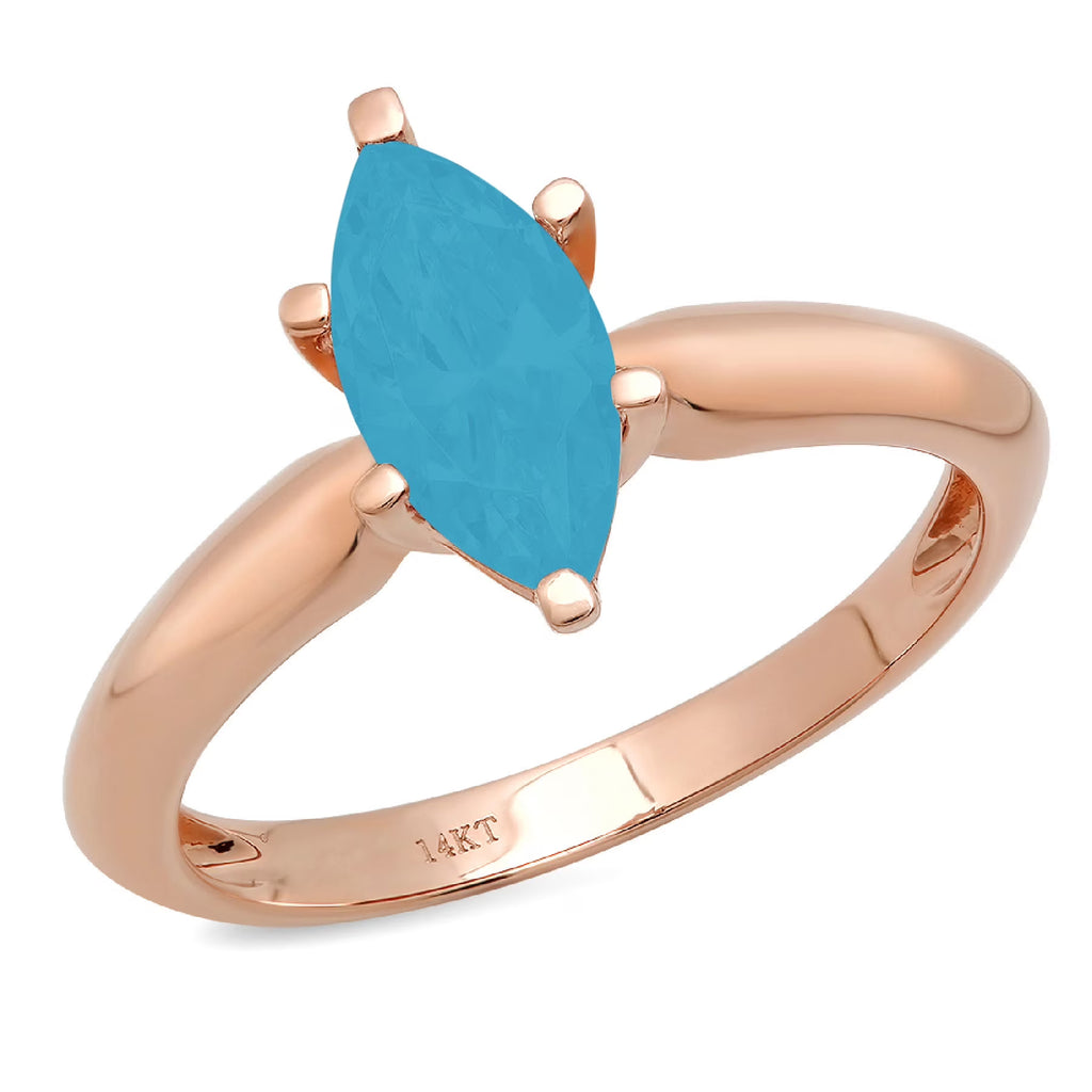 Marquise Cut Blue Simulated Turquoise Rose Gold Solitaire Ring Size 10.5 N203
