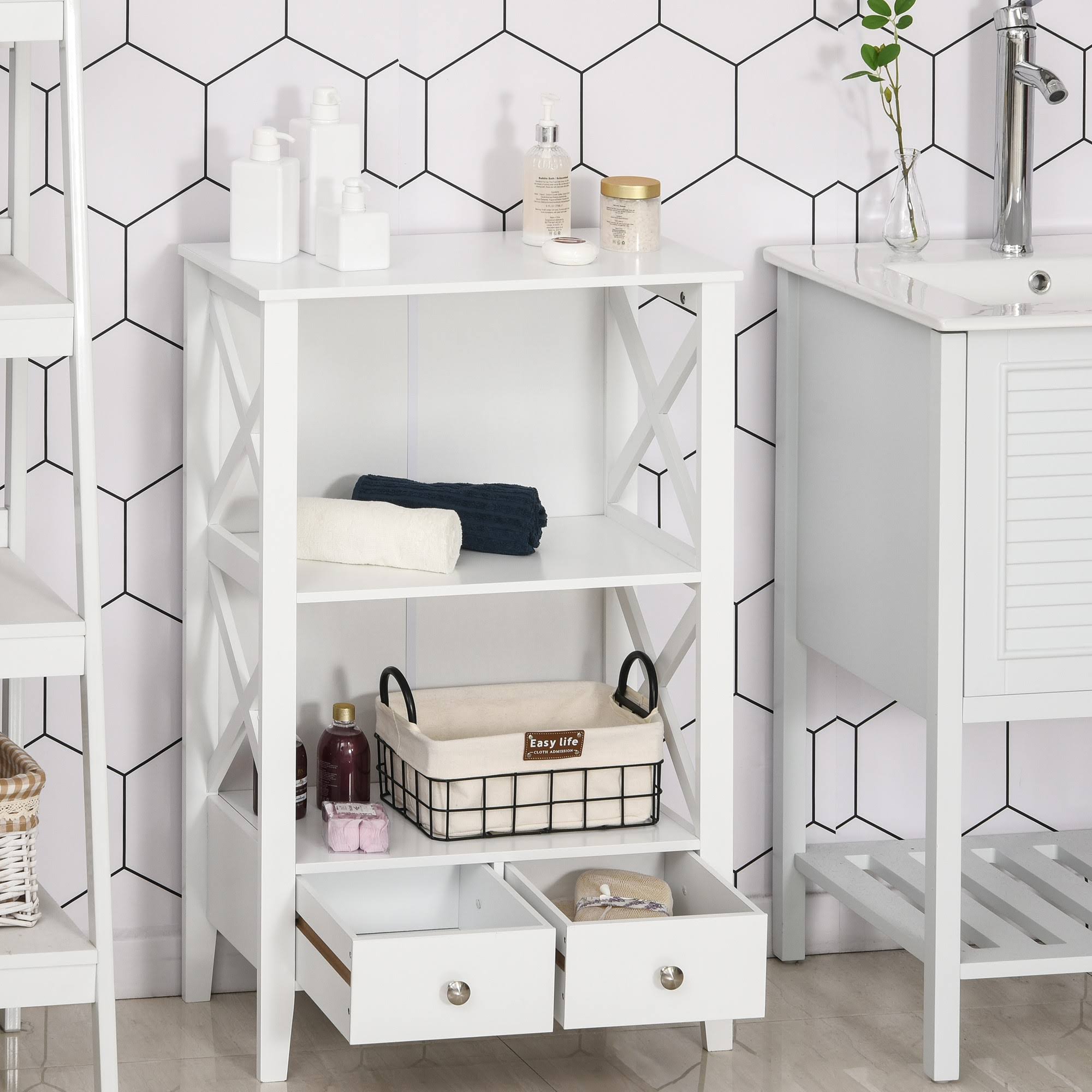 Freestanding Bathroom Storage Cabinet with Two Drawers and 3 Shelves U906373