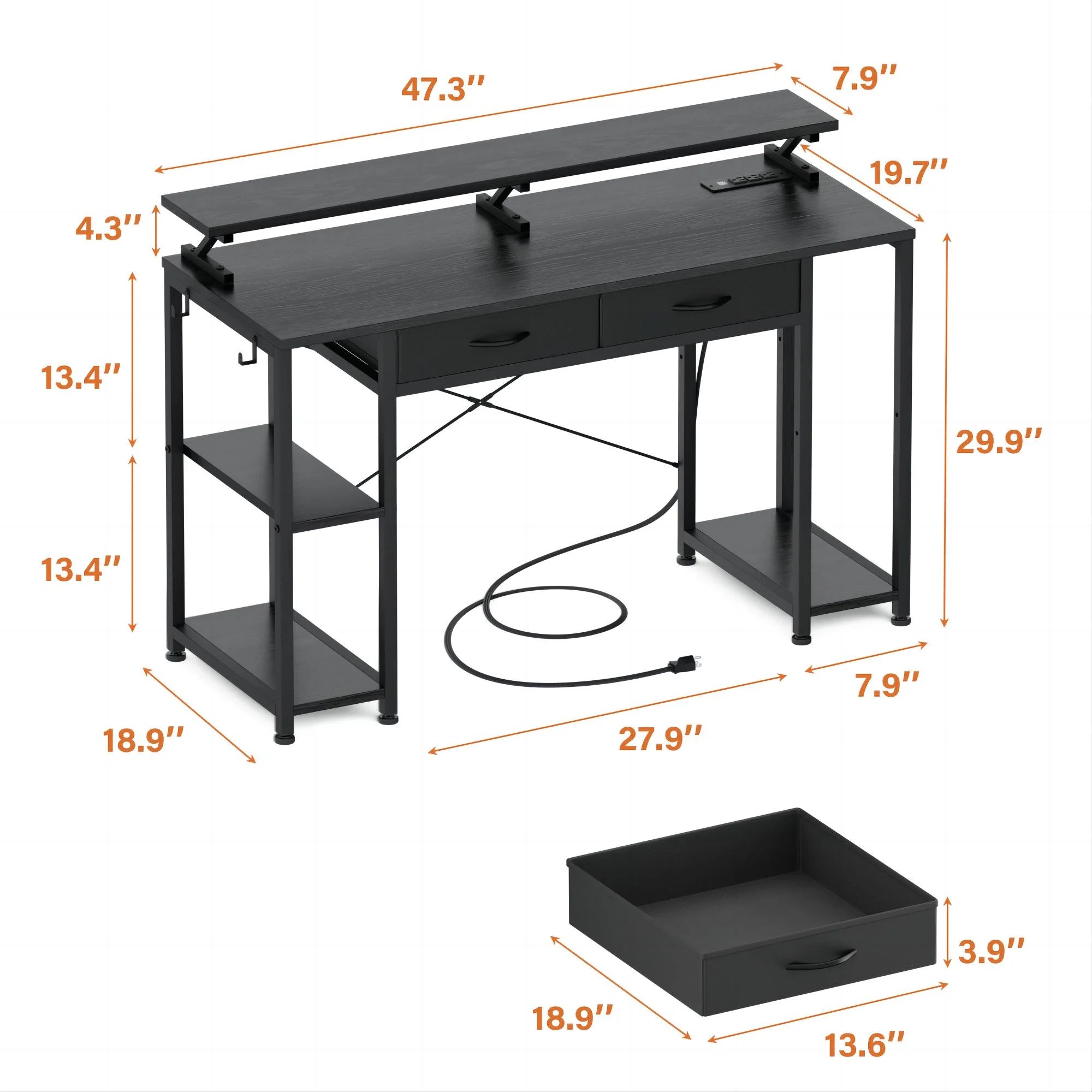 Black Computer Desk with Drawers and Bookshelf S9021