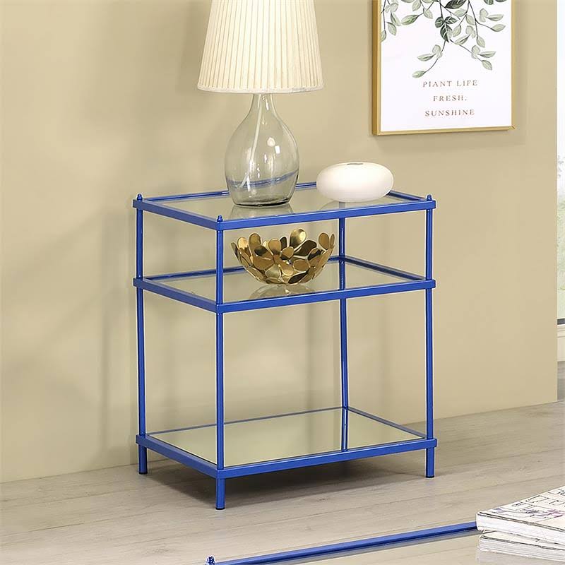 Blue Metal and Clear Glass Top Side Table T570411