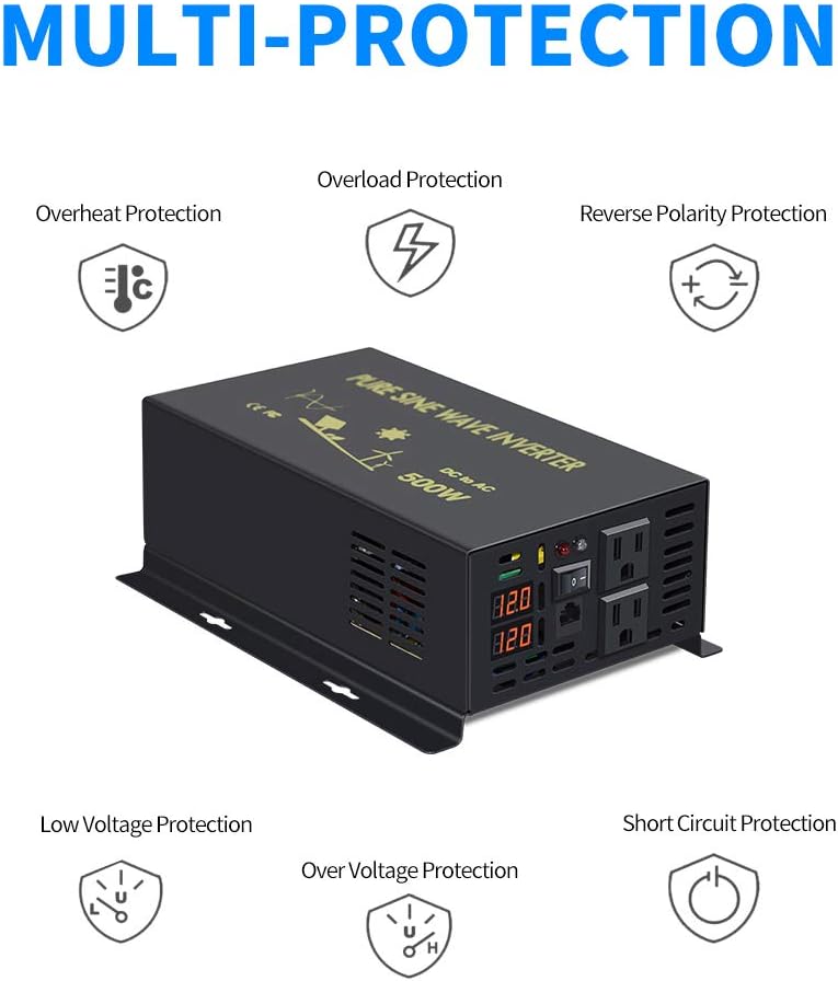 500W Pure Sine Wave Power Inverter DC 12V to 110V AC with Remote Controller P55593