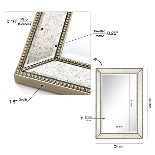 1"-Beveled Center Antique Mirror, Solid Wood Frame, 24" x 54", Champagne Y61755