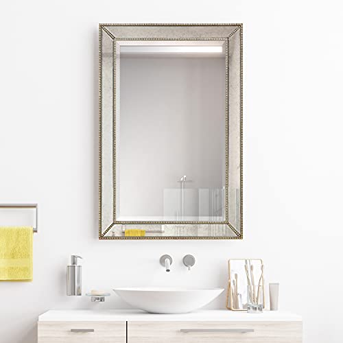 1"-Beveled Center Antique Mirror, Solid Wood Frame, 24" x 54", Champagne Y61755