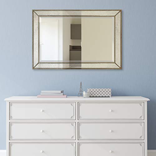 1"-Beveled Center Antique Mirror, Solid Wood Frame, 24" x 54", Champagne Y61755
