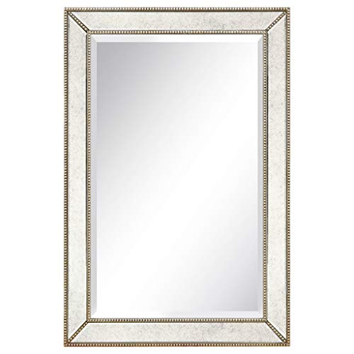 1"-Beveled Center Antique Mirror, Solid Wood Frame, 24" x 54", Champagne Y61755