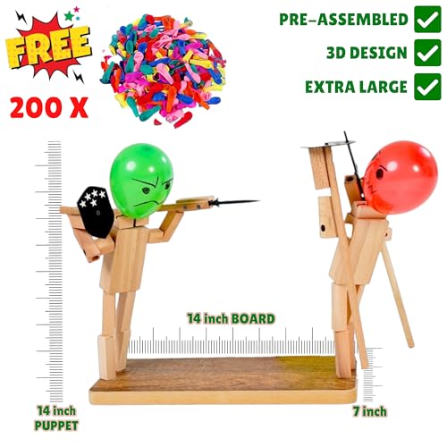 Wooden Fencing Puppets Toys Balloon Bamboo Man Battle Game (with 200 Balloons) Y361041