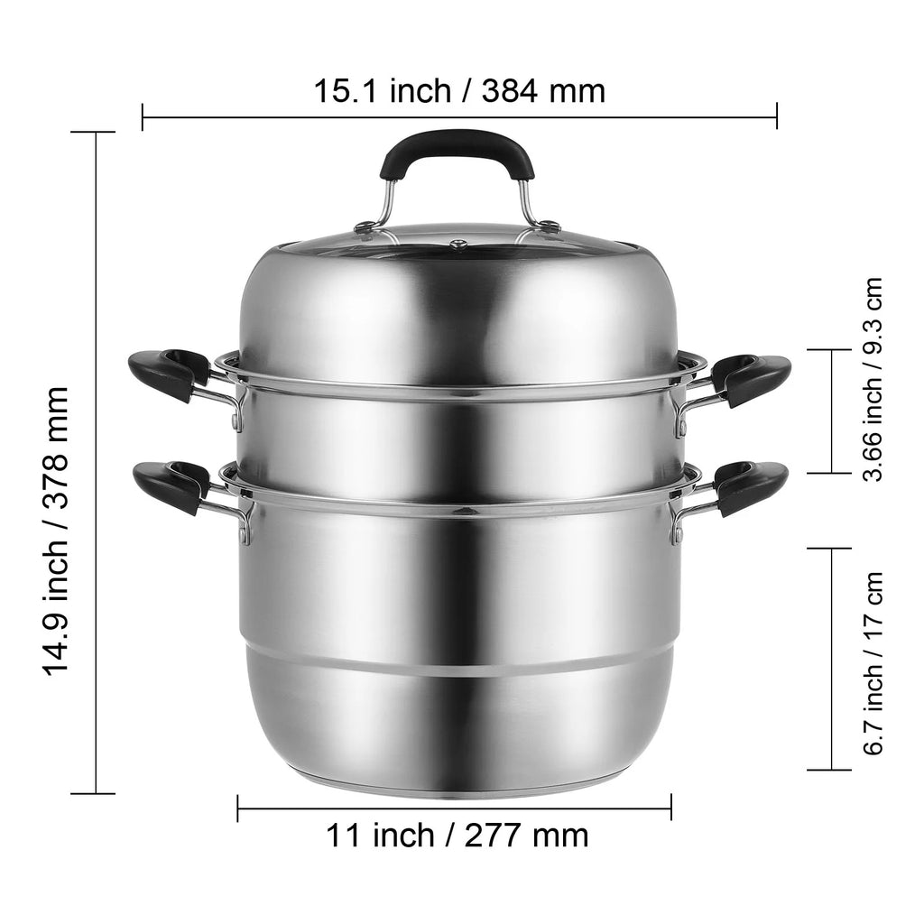 3 Tier 8.5QT 304 Stainless Steel Steamer Pot with 2 Steaming Tray A724586