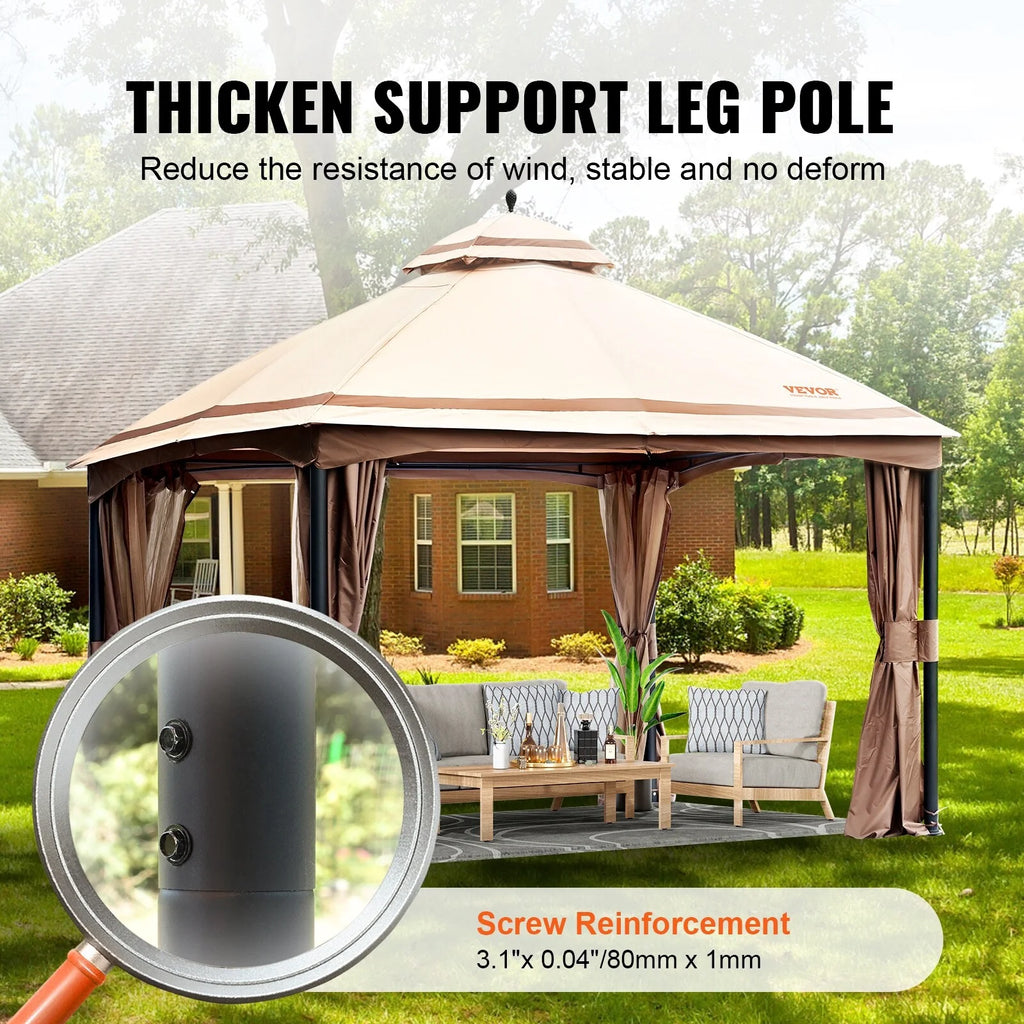 10x13ft Patio Gazebo with Mosquito Net, Metal Frame O30141