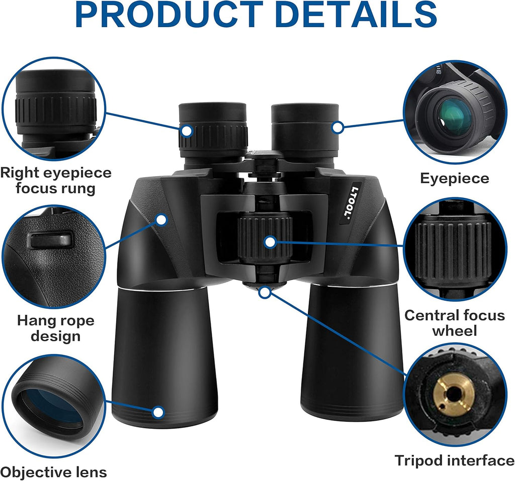 10x50 HD High Power Binoculars with Carrying Case and Neck Strap U7414